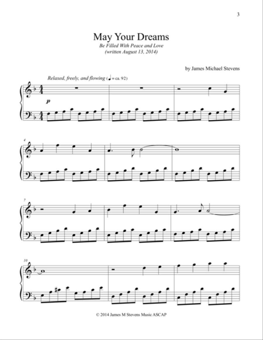 May Your Dreams (Be Filled With Love and Peace) Piano Solo scores gallery preview page 1