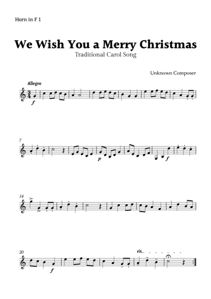 We Wish you a Merry Christmas for Horn in F Duet with Chords image number null