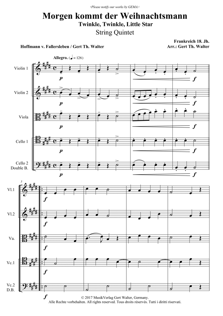 Twinkle, Twinkle, Little Star String Quintet scores gallery preview page 1