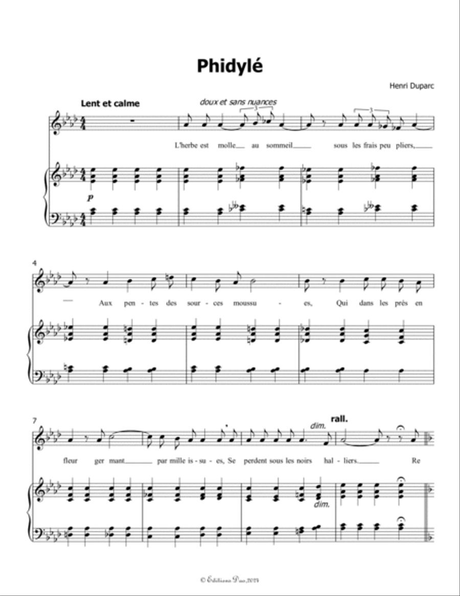 Phidylé, by Henri Duparc, in A flat Major Voice scores gallery preview page 3