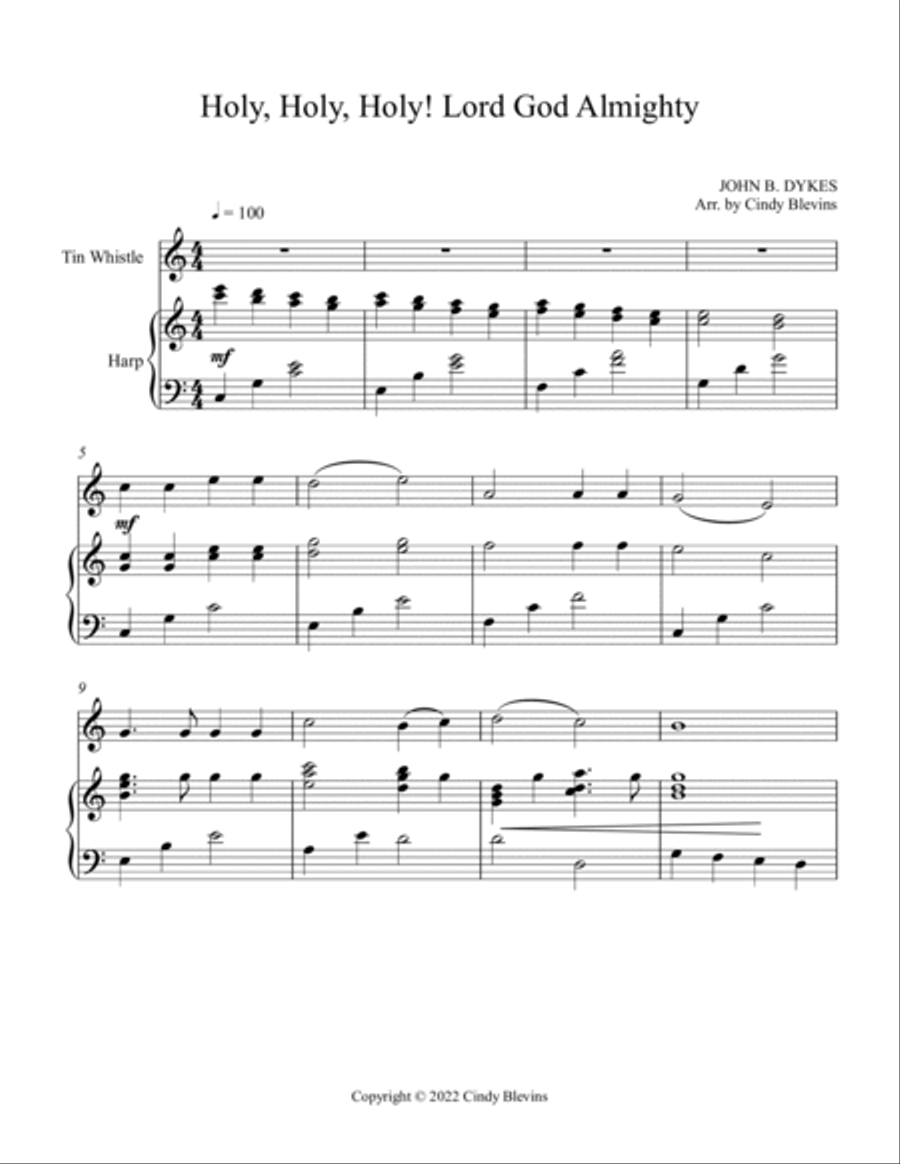 Holy, Holy, Holy! Lord God Almighty, for Harp and Tin Whistle (D) Harp scores gallery preview page 2