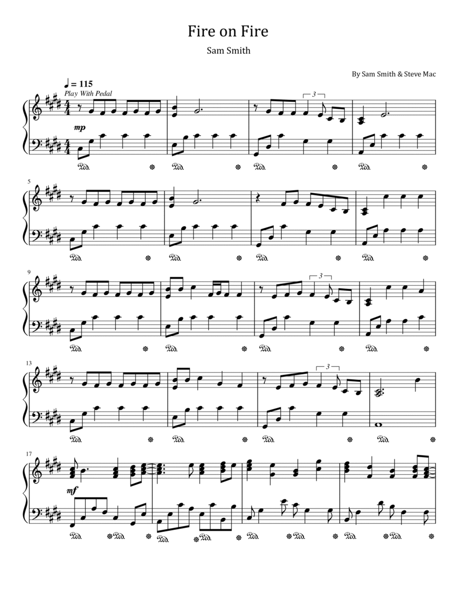 Fire On Fire Fire On Fire Piano Solo scores gallery preview page 1