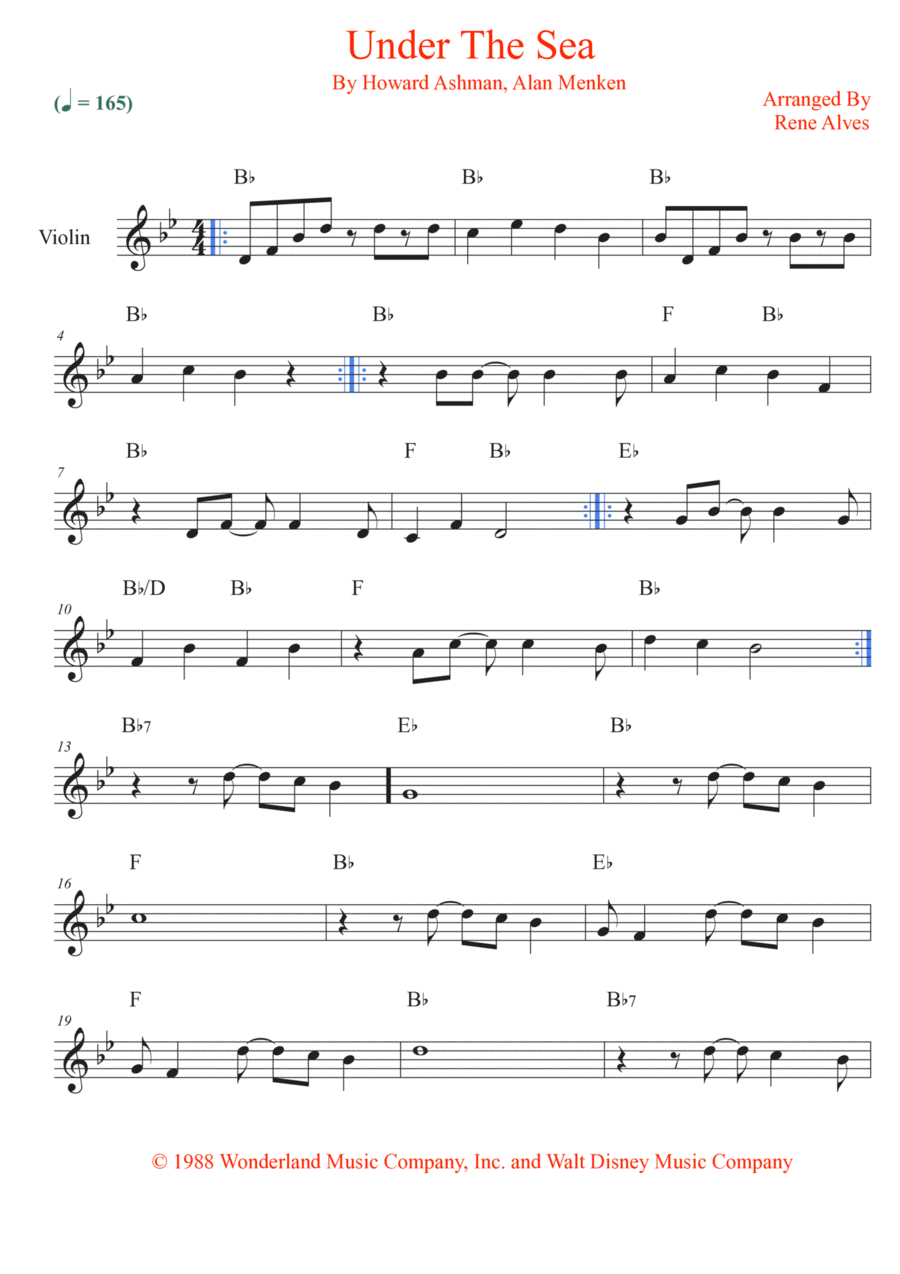 Under The Sea Violin Solo scores gallery preview page 1