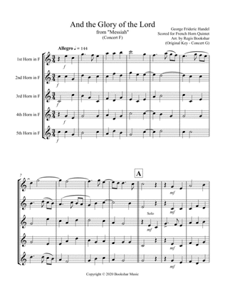 And the Glory of the Lord (from "Messiah" (F) (French Horn Quintet)