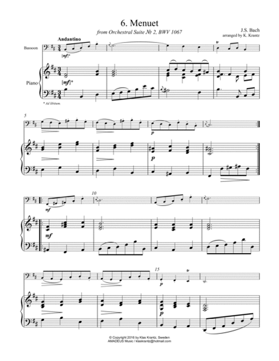 Menuet and Badinerie Suite 2 BWV 1067 for bassoon and piano (cello part ad lib) image number null