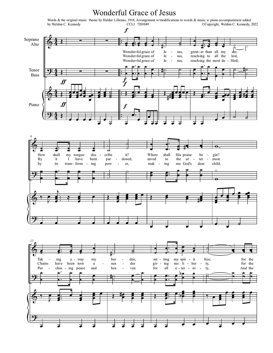 Wonderful Grace of Jesus Wonderful Grace of Jesus Piano Solo scores gallery preview page 1