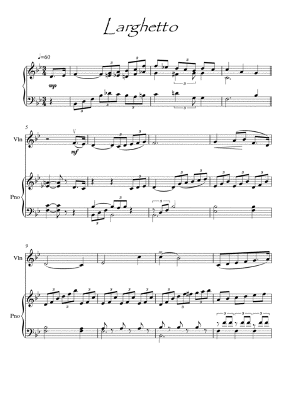 Violin Piano Duet Larghetto Violin Solo scores gallery preview page 1