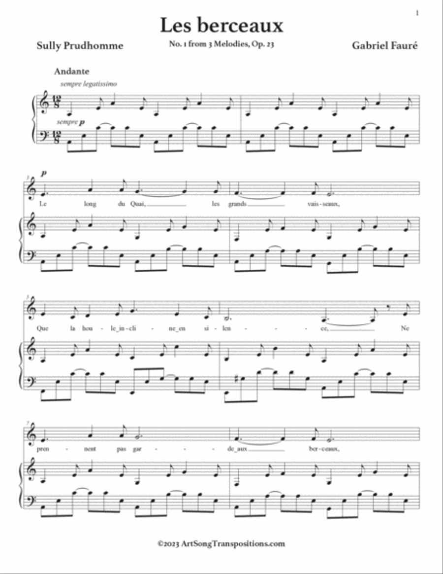 FAURÉ: Les berceaux, Op. 23 no. 1 (transposed to A minor) Voice scores gallery preview page 2
