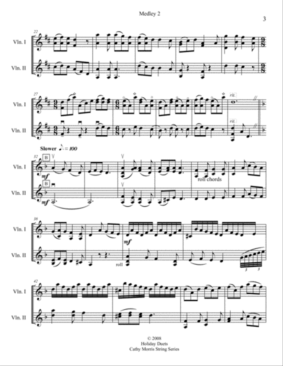 Carol Medley 2 Violin Duo Bring A Torch / We Three Kings String Duet scores gallery preview page 3