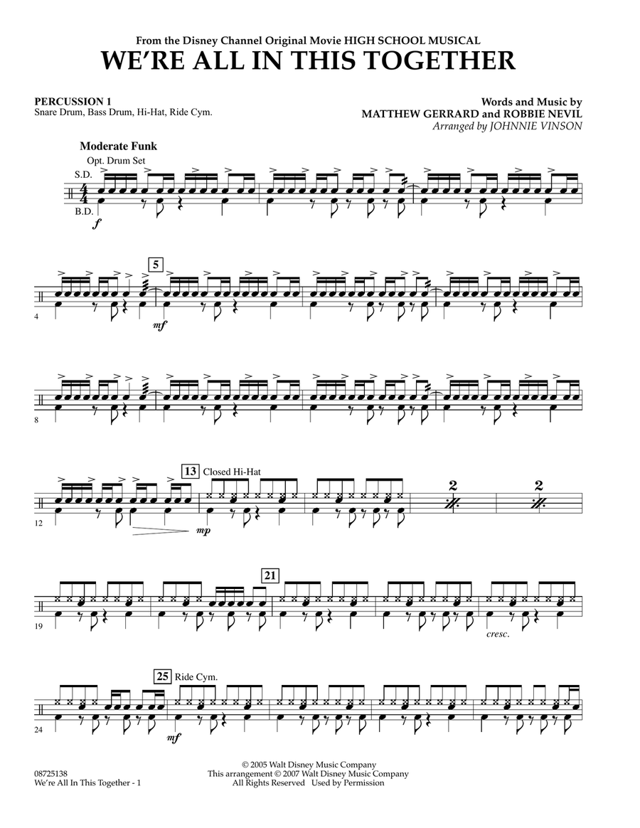 We're All In This Together (from High School Musical) - Percussion 1 Concert Band scores gallery preview page 1