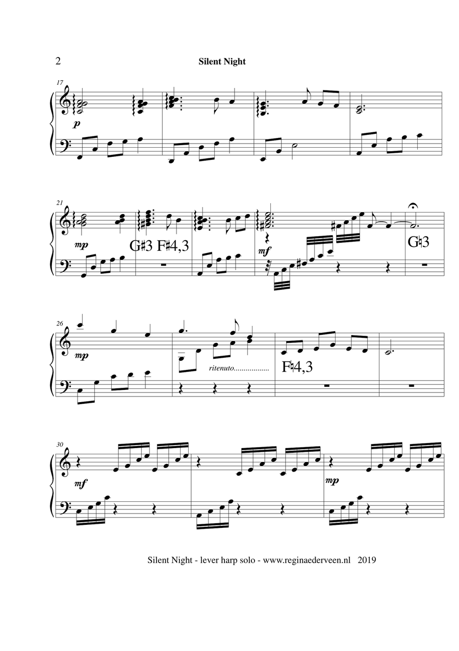 Silent Night - lever harp solo Celtic Harp scores gallery preview page 2