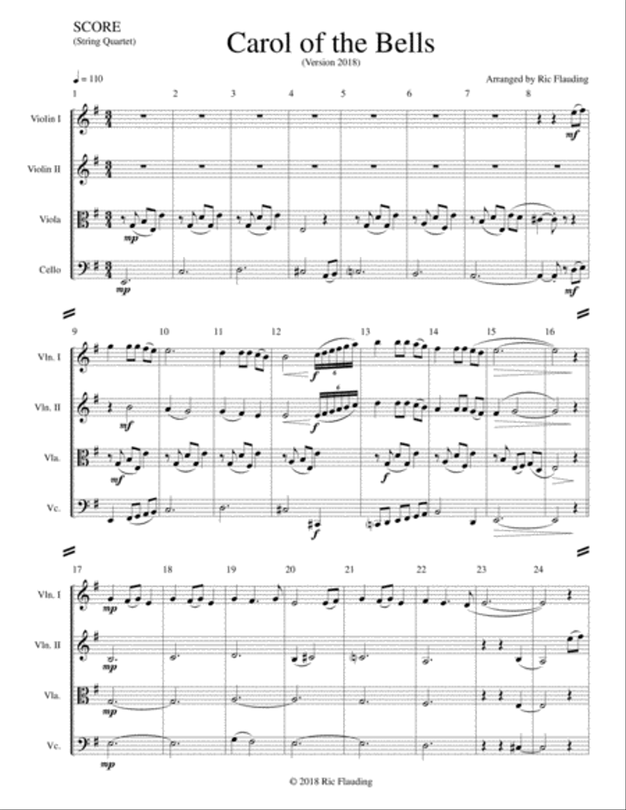 Carol of the Bells (String Quartet) String Quartet scores gallery preview page 2