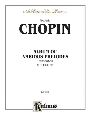 Book cover for Album of Various Preludes Transcribed for Guitar