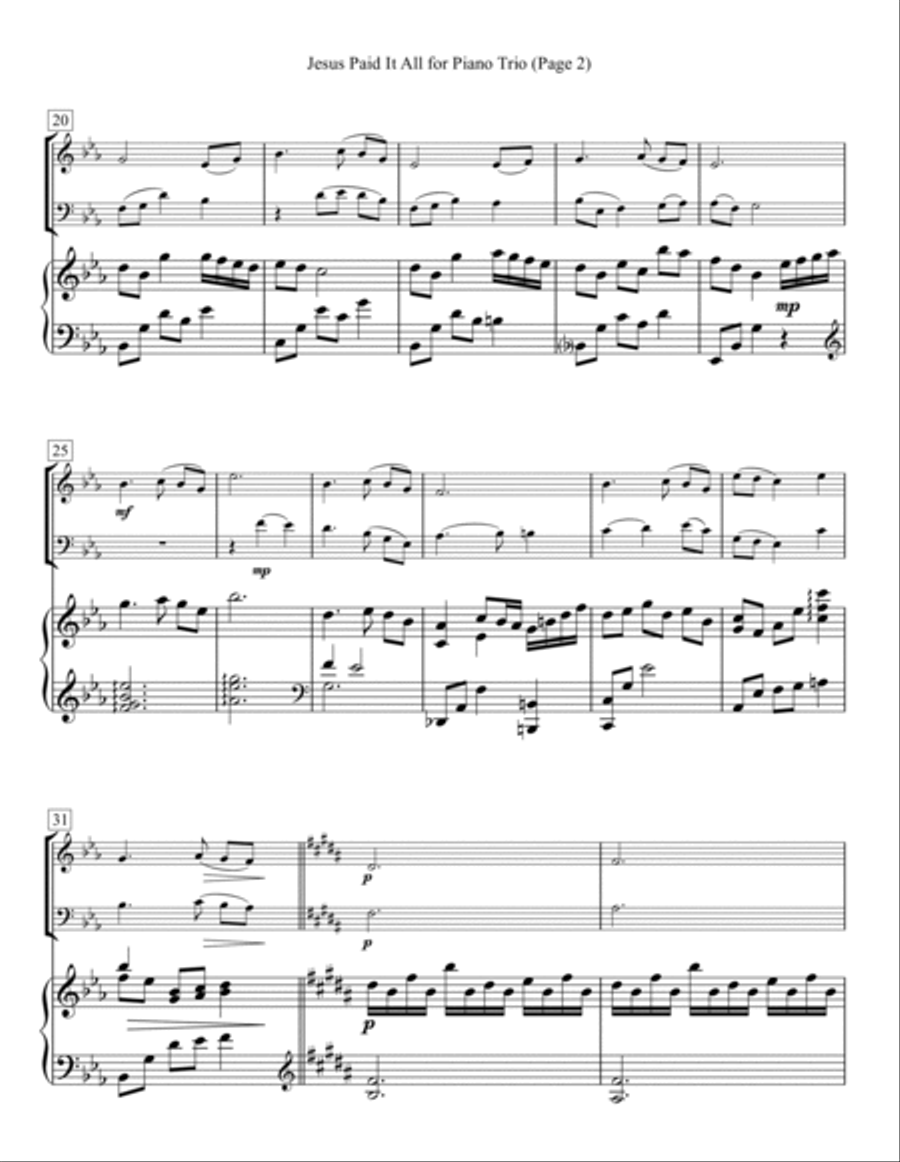 Jesus Paid It All for Piano Trio Piano Trio scores gallery preview page 2