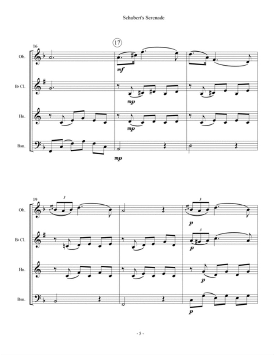 Schubert's Serenade - Wind Quartet Bassoon scores gallery preview page 5