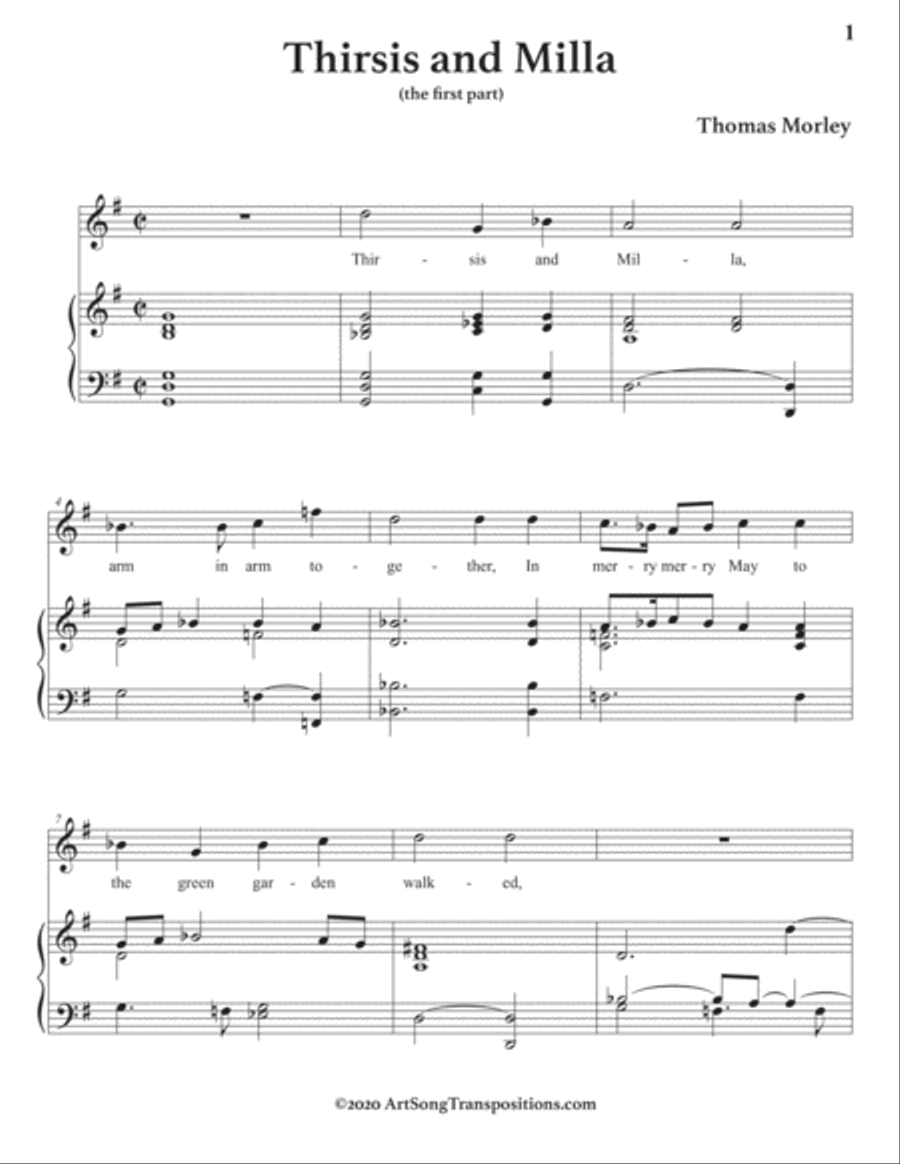 MORLEY: Thirsis and Milla (transposed to G major) Voice scores gallery preview page 2