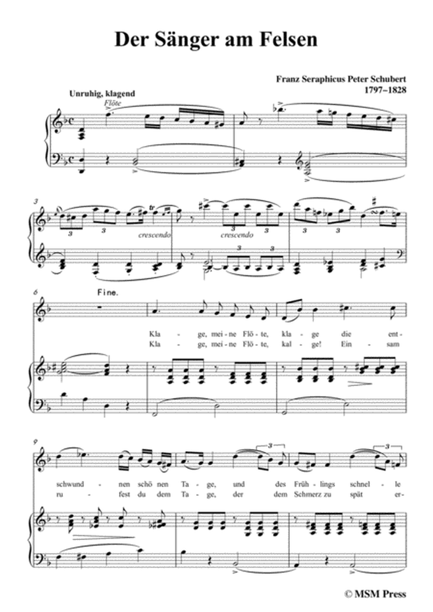 Schubert-Der Sänger am Felsen,in F Major,for Voice&Piano image number null