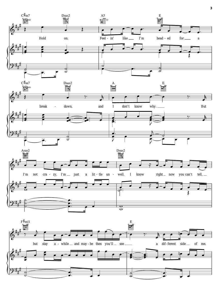 Unwell Piano, Vocal, Guitar scores gallery preview page 3