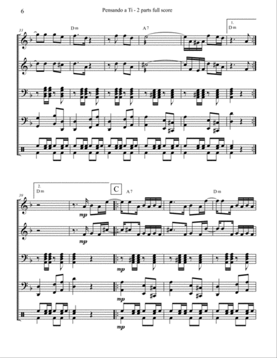 Pensando a Ti Marimba Ensemble Percussion Ensemble scores gallery preview page 6