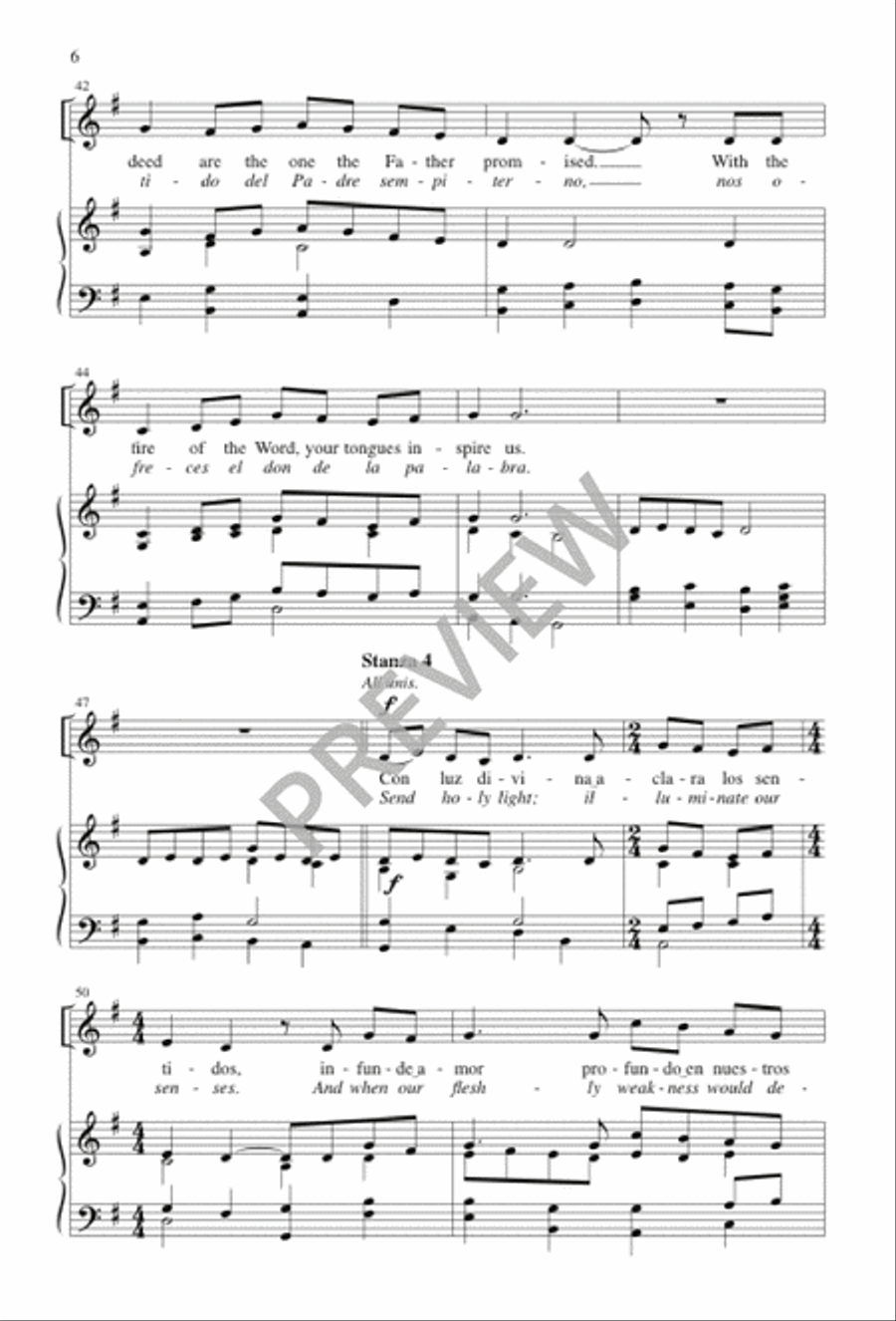 Ven, Creador, Espíritu Divino / Come, Spirit Blest, Creator God 4-Part scores gallery preview page 6