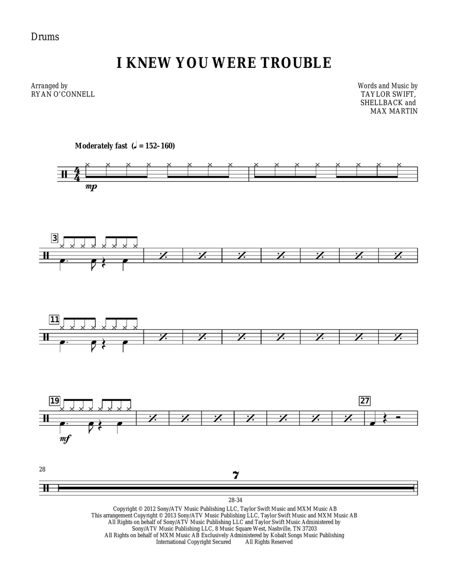 I Knew You Were Trouble - Drum Set Choir scores gallery preview page 1