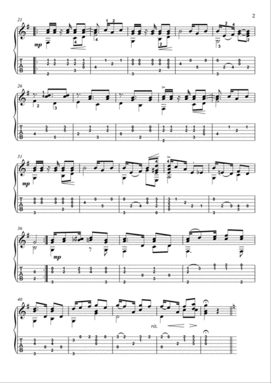 Classical guitar solo - Habanera Acoustic Guitar scores gallery preview page 2