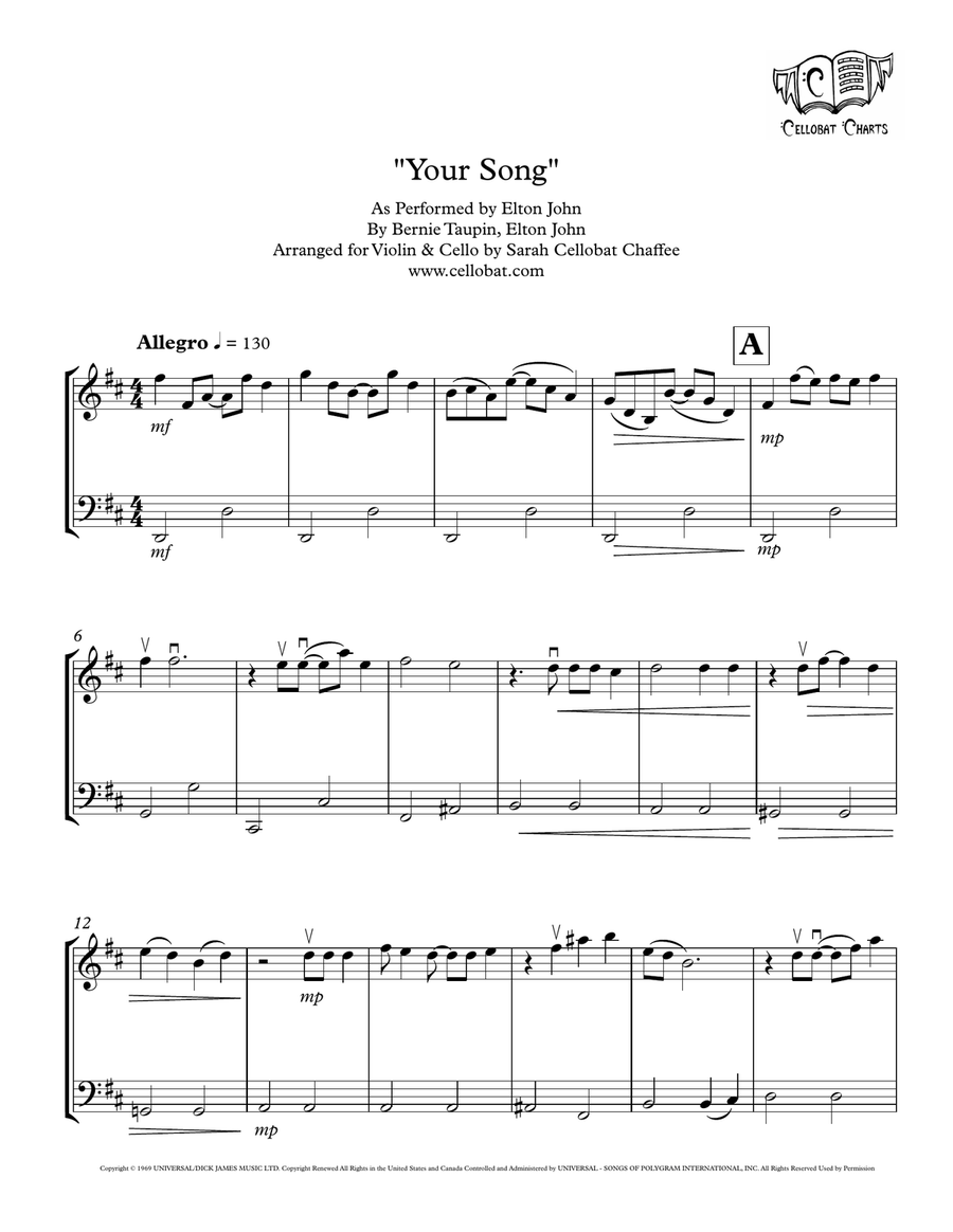 Your Song String Duet scores gallery preview page 1