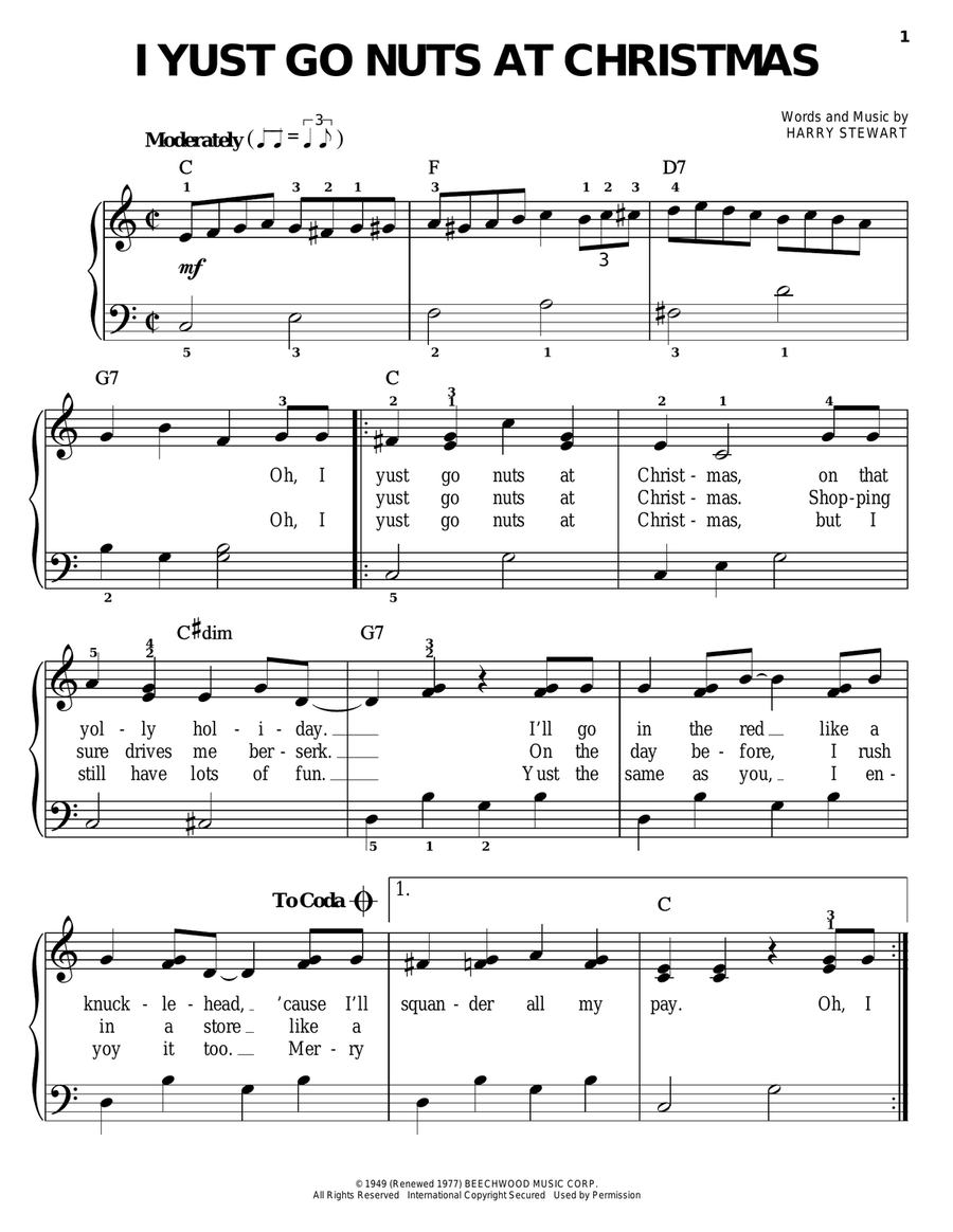 I Yust Go Nuts At Christmas Easy Piano scores gallery preview page 1