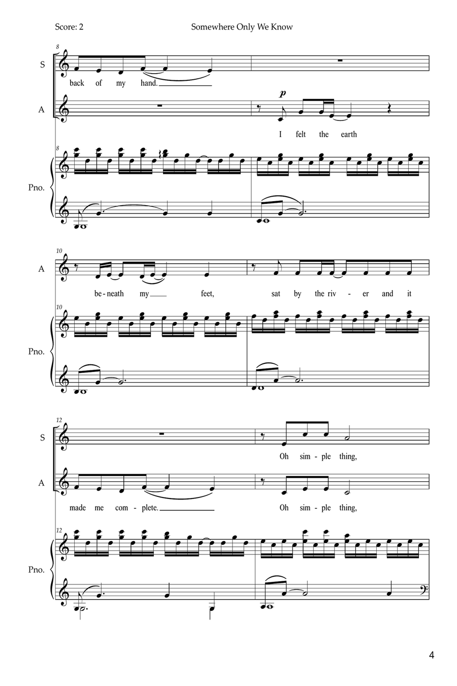 Somewhere Only We Know Somewhere Only We Know SSA scores gallery preview page 4