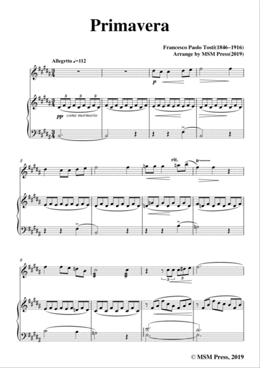 Tosti-Primavera, for Violin and Piano Violin Solo scores gallery preview page 3