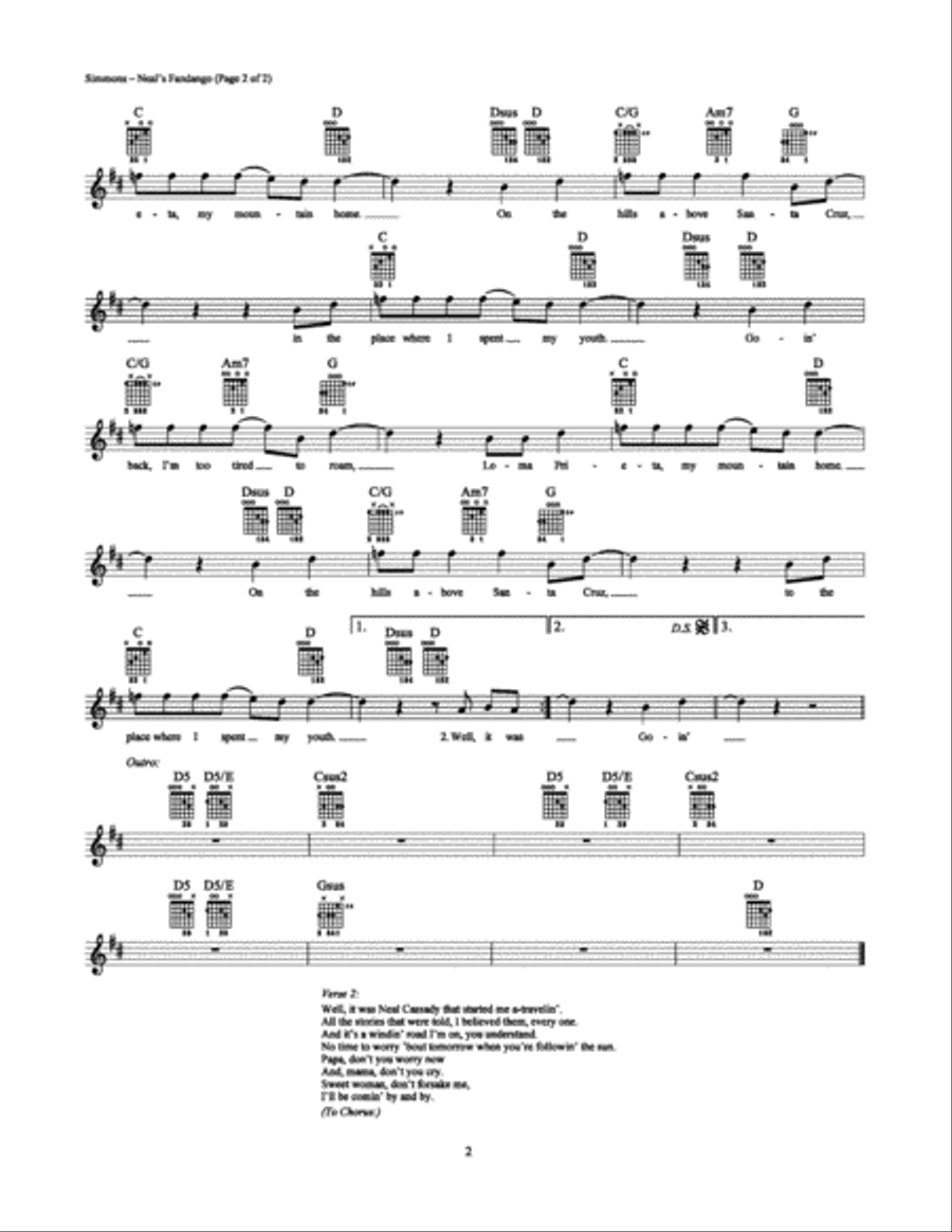 Neal's Fandango Easy Guitar scores gallery preview page 2