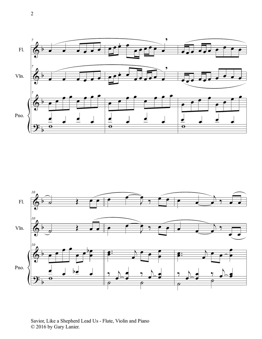 SAVIOR, LIKE A SHEPHERD LEAD US (Trio – Flute, Violin & Piano with Parts) Flute scores gallery preview page 3
