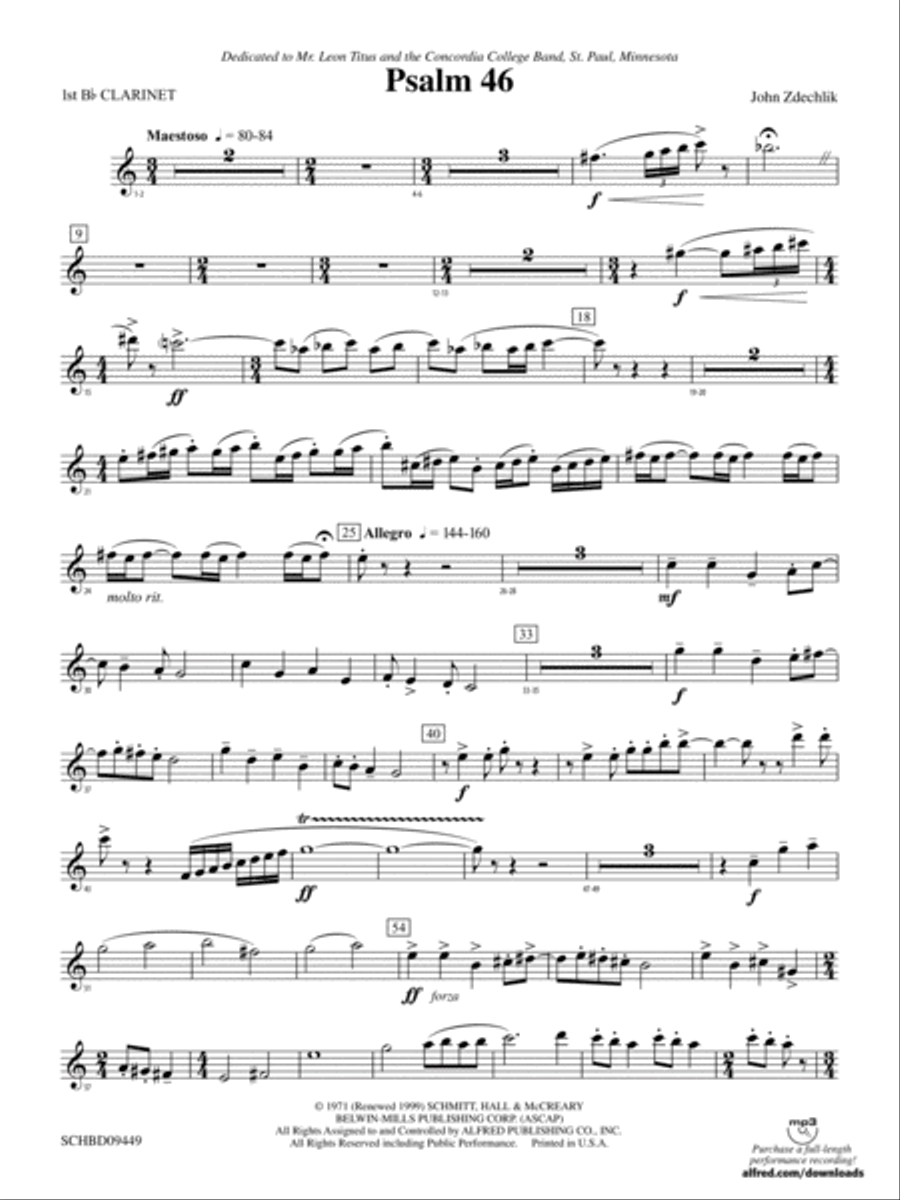 Psalm 46: 1st B-flat Clarinet Concert Band scores gallery preview page 1