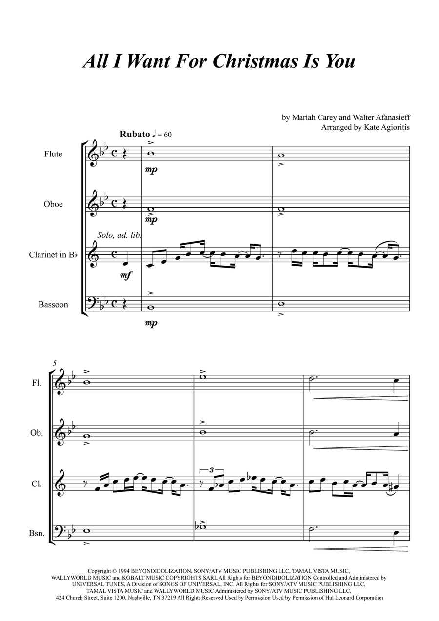 All I Want For Christmas Is You Woodwind Quartet scores gallery preview page 3