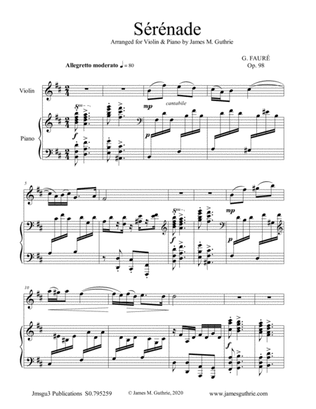 Fauré: Sérénade Op. 98 for Violin & Piano