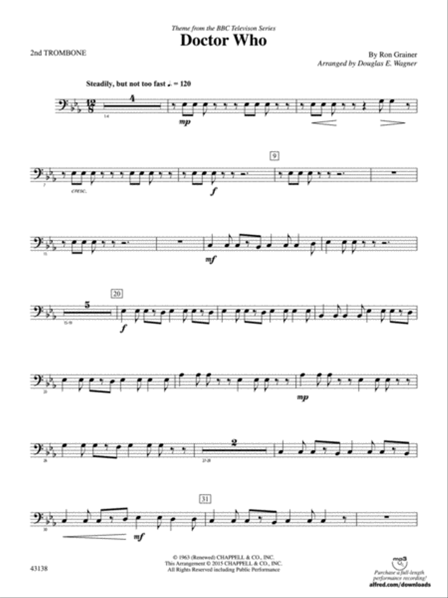 Doctor Who: 2nd Trombone Doctor Who: 2nd Trombone Concert Band scores gallery preview page 1