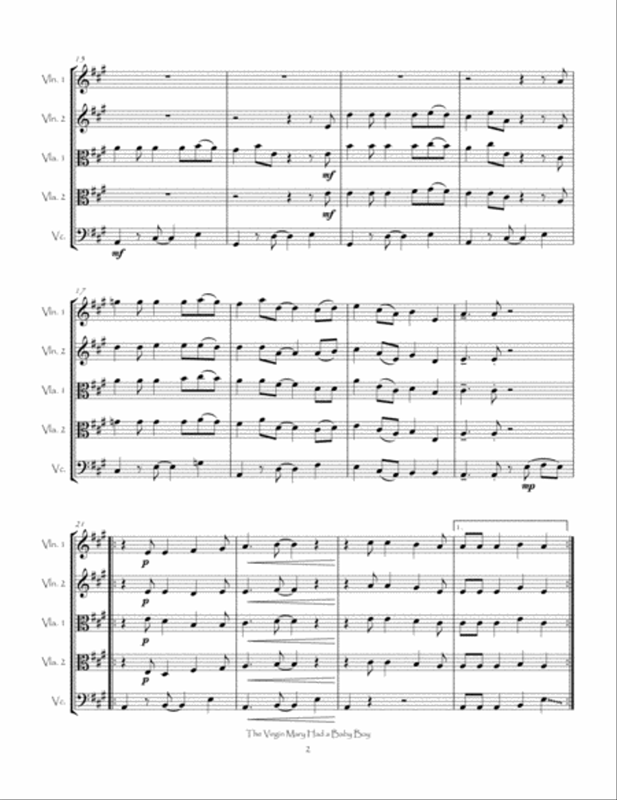 The Virgin Mary Had a Baby Boy for String Quintet String Quintet scores gallery preview page 4