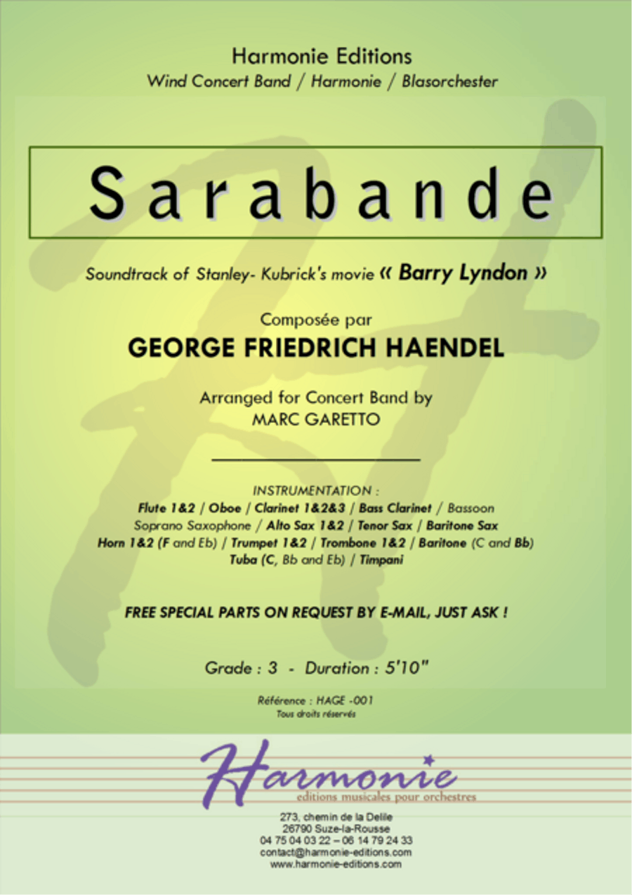 Sarabande & Variations - G.F. Haendel - arranged for Wind Concert Band by Marc Garetto Concert Band scores gallery preview page 1