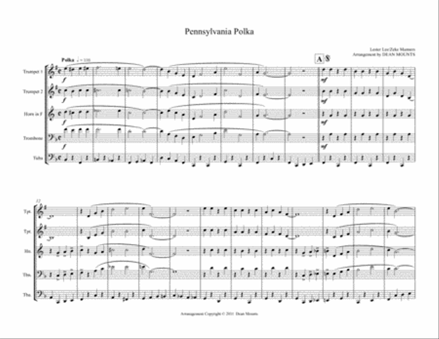 Pennsylvania Polka Pennsylvania Polka Brass Ensemble scores gallery preview page 1
