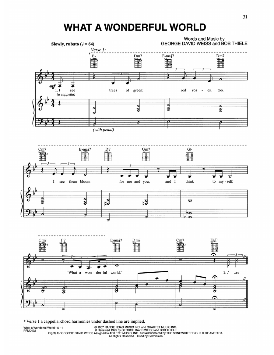 What A Wonderful World Piano, Vocal, Guitar scores gallery preview page 1