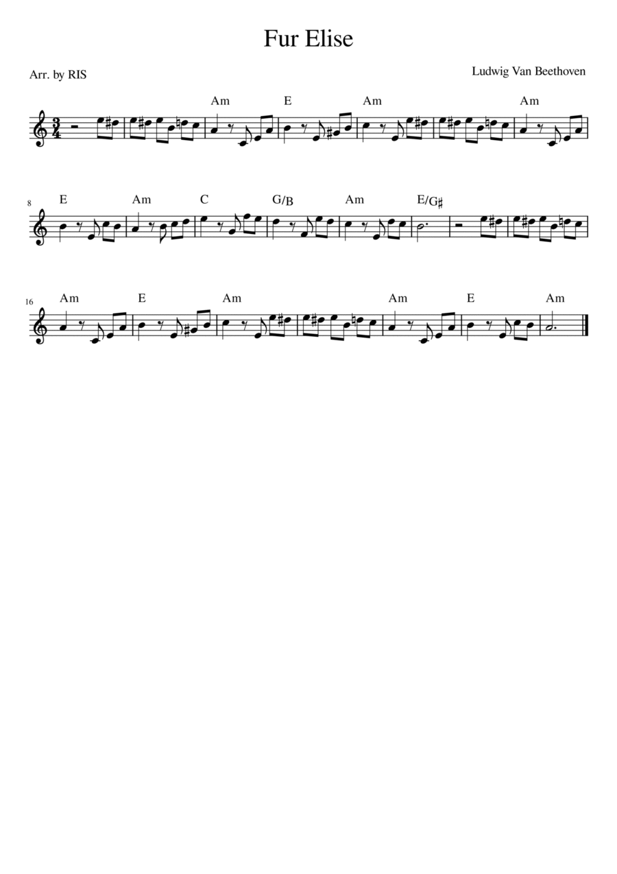 Fur Elise Easy Piano scores gallery preview page 1