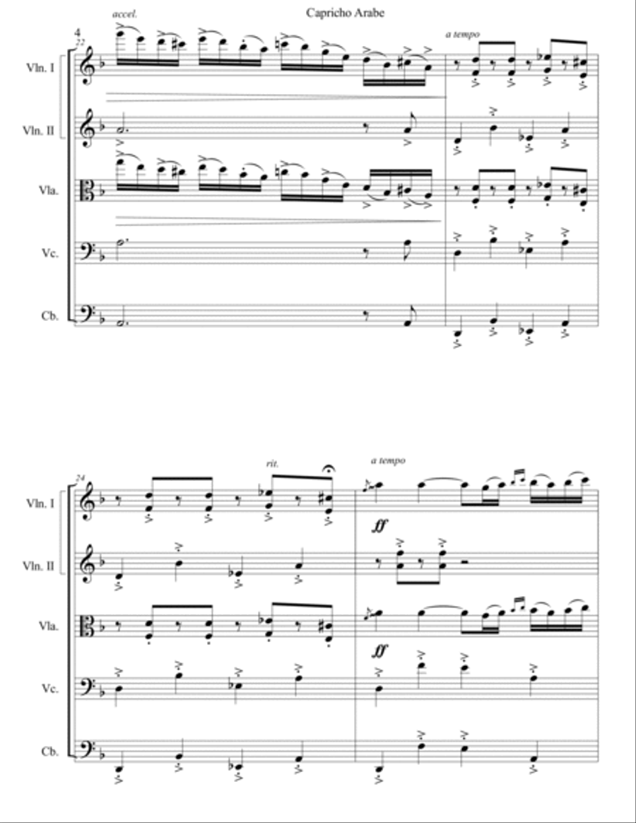 Capricho Arabe for String Orchestra String Quartet scores gallery preview page 4