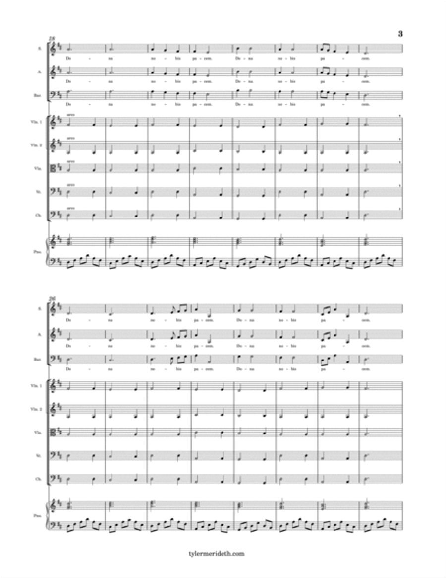 Dona Nobis Pacem for SAB Choir, String Orchestra and Piano 3-Part scores gallery preview page 3