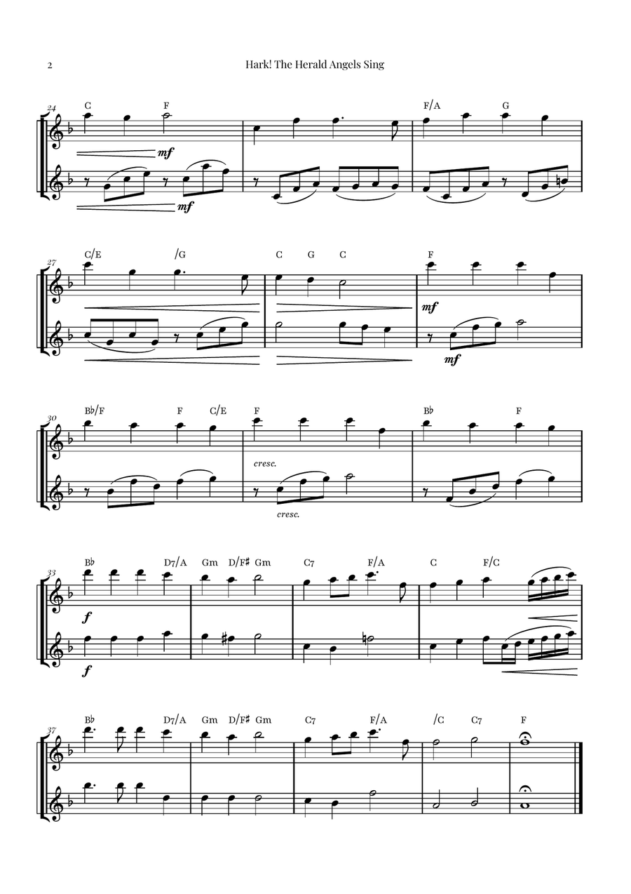 Hark! The Herald Angels Sing - Christmas Carol Duet Woodwind Duet scores gallery preview page 2