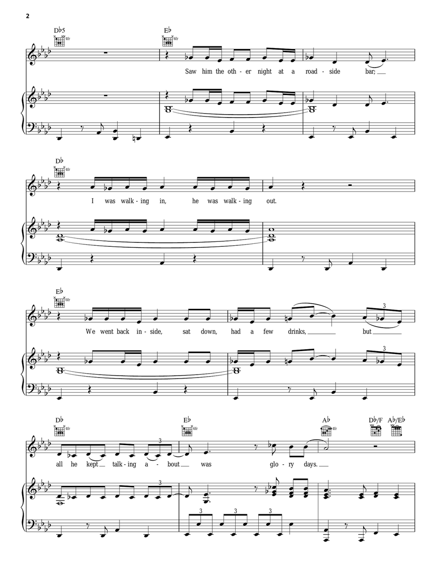 Glory Days Piano, Vocal, Guitar scores gallery preview page 2
