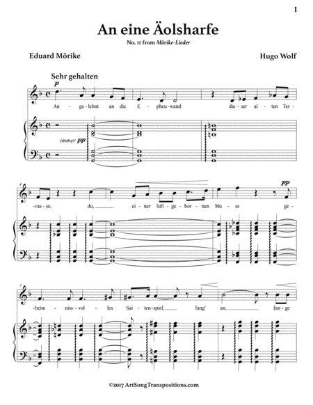 WOLF: An eine Äolsharfe (transposed to F major)