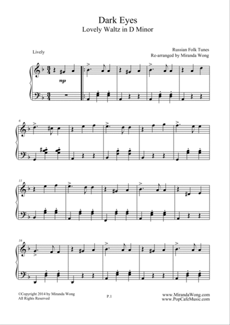 Beautiful Waltz in D Minor (Dark Eyes) - Easy Piano Solo 4-Part scores gallery preview page 2
