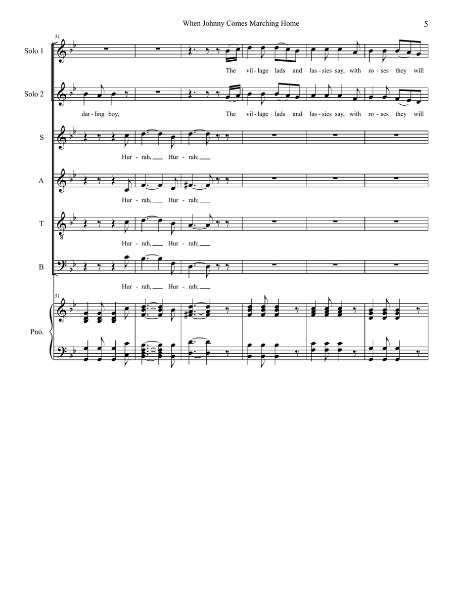 When Johnny Comes Marching Home (Solos and SATB) 4-Part scores gallery preview page 5