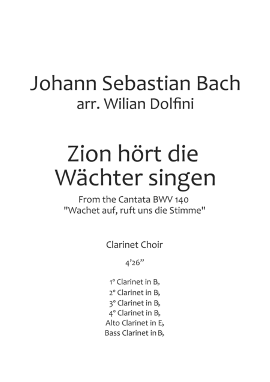Zion hört die Wächter singen - BWV 140 - Clarinet Choir Chamber Orchestra scores gallery preview page 1