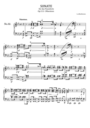 Book cover for Beethoven - Piano Sonata No.32 Op.111 - I.Maestoso - Original With Fingered For Piano Solo